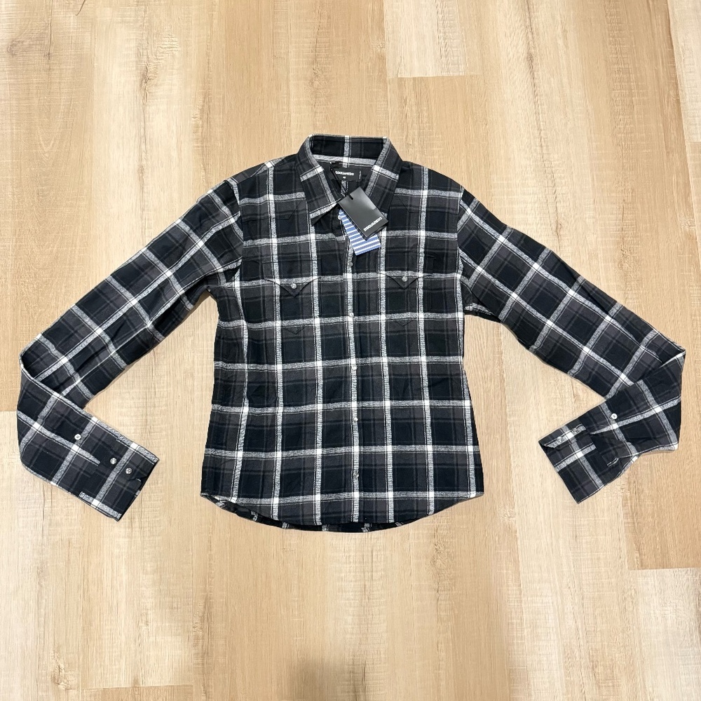 DSQUARED2 Cotton Black and White Button Up Flannel Size 48 (NWT)